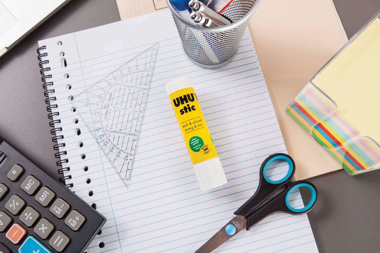 UHU stic, 8.2g, pack of 3, the proven glue stick, strong, fast, solvent free, clean, safe & sustainable for school, home, office, kids, arts and crafts, 98% natural, now packed in 50% recycled plastic