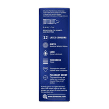 Condom feature panel: ribbed reservoir tip, latex condoms, 56mm nominal width, thick