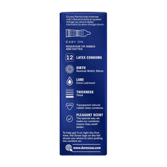 Durex Performax Intense condoms UAE blue box side panel showing 12 latex condoms ribbed dotted extra lube