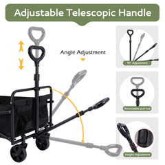 Garden Cart Folding Trolley Cart Outdoor Wagon Collapsible with Removable Fabric Festival Garden Camping Picnic Cart Supports Max 100kg Portable Transport Trailer (Black)