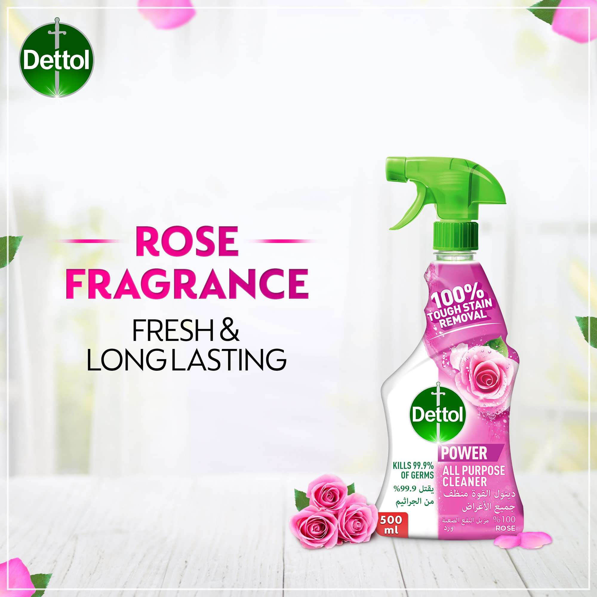 Dettol All Purpose Cleaner Spray Bottle, Rose Scent, 500 ml - Mumzar