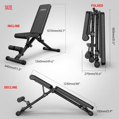 JOROTO Banco de pesas ajustable, banco de entrenamiento de fuerza para todo el cuerpo, banco de press de banca plegable inclinado/declinado, equipo de ejercicios abdominales para gimnasio en casa, 700 lb/800 lb/1000 lb