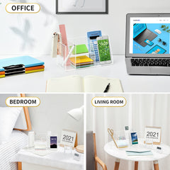 Organizador de escritorio acrílico VITVITI, portalápices transparente para escritorio, 5 compartimentos, soporte para bolígrafos, notas adhesivas y soporte para teléfono, ideal para oficina y útiles escolares.