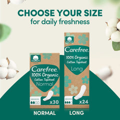 Carefree 100% Organic Cotton Liners, Dermatologically Tested, Fragrance Free, Long Size, Pack of 24, for Skin That Breathes Easily and Stays Cool & Fresh