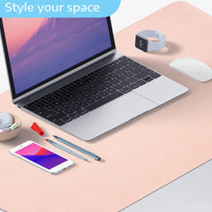 Desk Pad Leather Computer Mouse Pad Office Desk Mat Extended Gaming Mouse Pad, Non-Slip Waterproof Dual-Side Use Desk Mat Protector 80 x 40cm, (Pink/White)