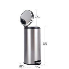 Cubo de basura redondo con pedal de Amazon Basics, acero inoxidable, 30 l