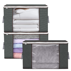 3 Pieces Large Capacity Sized Bags, Clothes Storage Bag Organizers, Foldable, Durable and Space Saver with See-Through Window and Carry Handles