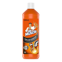 Mr. Muscle drain gel cleaner bottle, orange with white cap, 1L