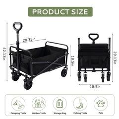 Garden Cart Folding Trolley Cart Outdoor Wagon Collapsible with Removable Fabric Festival Garden Camping Picnic Cart Supports Max 100kg Portable Transport Trailer (Black)