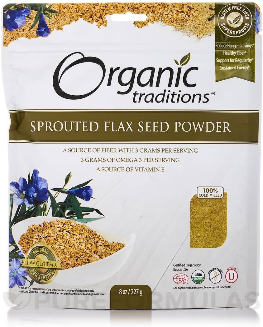 Organic Traditions Sprouted Golden Flax Seed Powder | 227 g | Rich in Fiber, Omega-3, and Vitamin E | Certified Organic