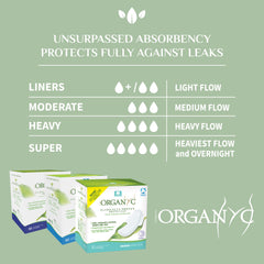Organyc Heavy Flow Night Pads with Wings, 10 pads