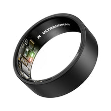 Matte black smart ring close-up with interior sensors and ULTRAHUMAN branding