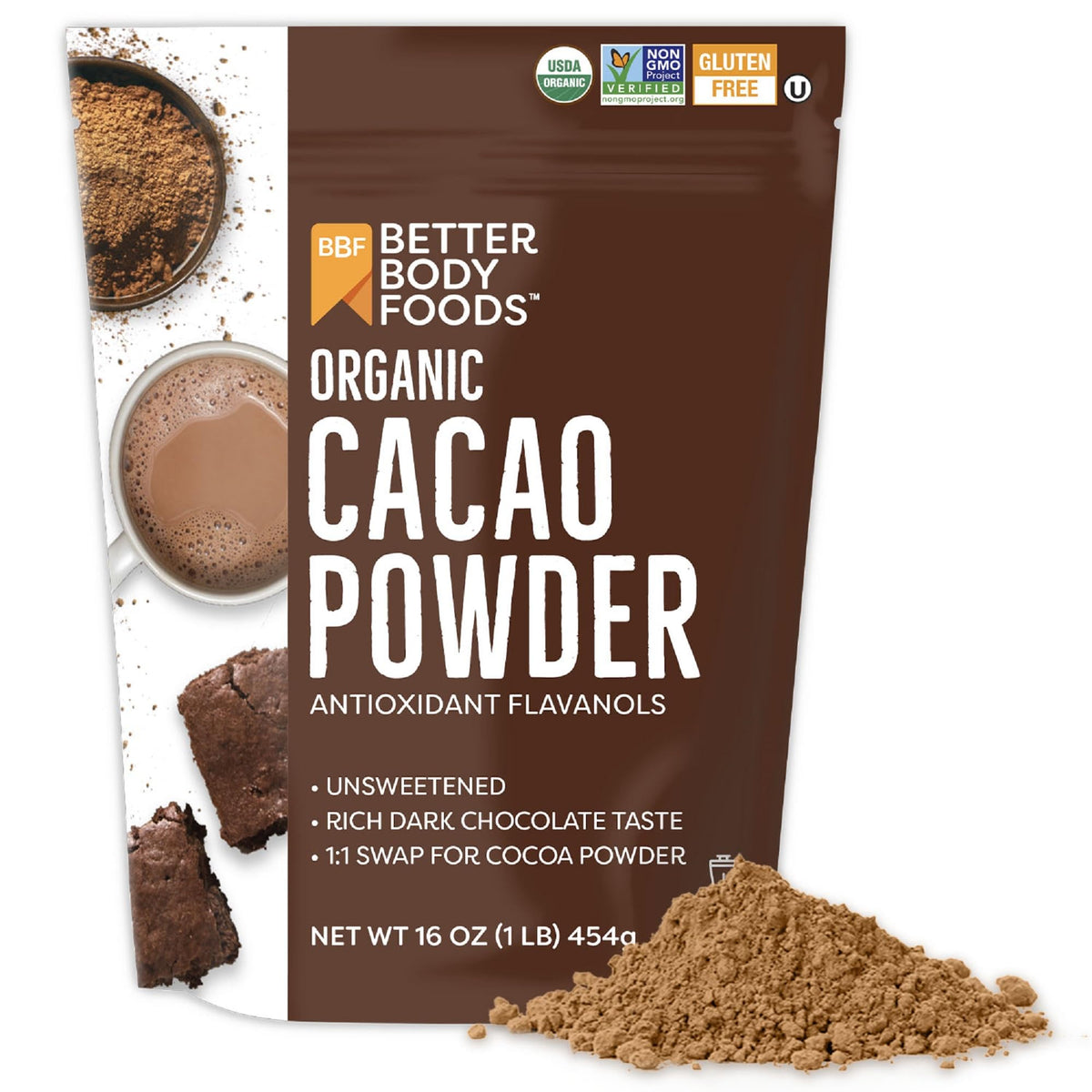 Betterbody Foods Organic Cacao Powder, Non-Gmo, Gluten-Free Superfood, 16 Oz.
