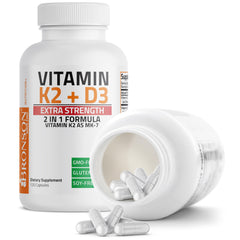 Bronson Vitamin K2 (MK7) with D3 Extra Strength Supplement Bone and Heart Health Non-GMO Formula 10,000 IU Vitamin D3 & 120 mcg Vitamin K2 MK-7 Easy to Swallow Vitamin D & K, 120 Capsules
