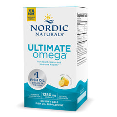 Nordic Naturals Ultimate Omega fish oil soft gels 60 count lemon flavor 1280 mg omega 3 for heart brain immune support