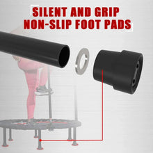 Non-slip trampoline foot pads with silent grip rubber mounts on base legs