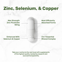 Zinc 50mg with Selenium 200mcg + Copper, 240 Capsules, 8 Month Supply, 3 in 1 Mineral Formula, Zinc Picolinate Complex Supplement, Supports Healthy Immune System for Adults and Kid