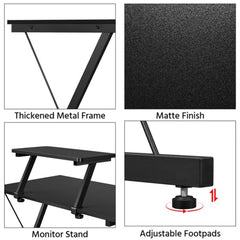 L-Shaped Computer Desk｜Gaming Desk ｜PC Workstation｜Home Office Desk｜Corner Desk Study Desk with Removable Monitor Stand for Home Office Study Writing Workstation,129 * 46 * 71cm,Black