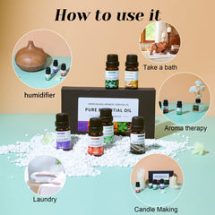 Essential Oils Set,Premium Pure and Natural Oil,for Oil Diffusers,6 pcs x 10 mL - Sandalwood，Sweet Orange，Lavender，Eucalyptus，Lemon，Mint