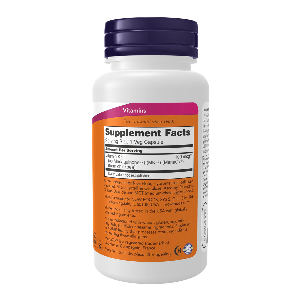 NOW Supplements, MK-7 Vitamin K-2 100 mcg, Cardiovascular Support*, Supports Bone Health*, 120 Veg Capsules