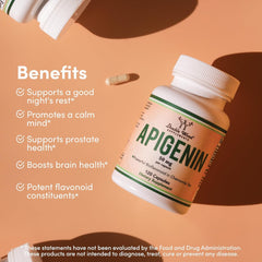 Double Wood Supplements Apigenin - 50mg per Capsule, 120 Count (Powerful Bioflavonoid Found in Chamomile Tea for Relaxation, Sleep, and Mood) Senolytic Flavonols for Aging Manufactured in The USA by