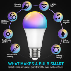 Smart Light Bulb, Multi Color Changing Dimmable Smart Wifi And Bluetooth Compatible With Alexa And Google Home Assistant, 10W