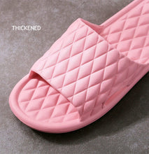 Pink quilted shower slippers, thick soft slide with open toe