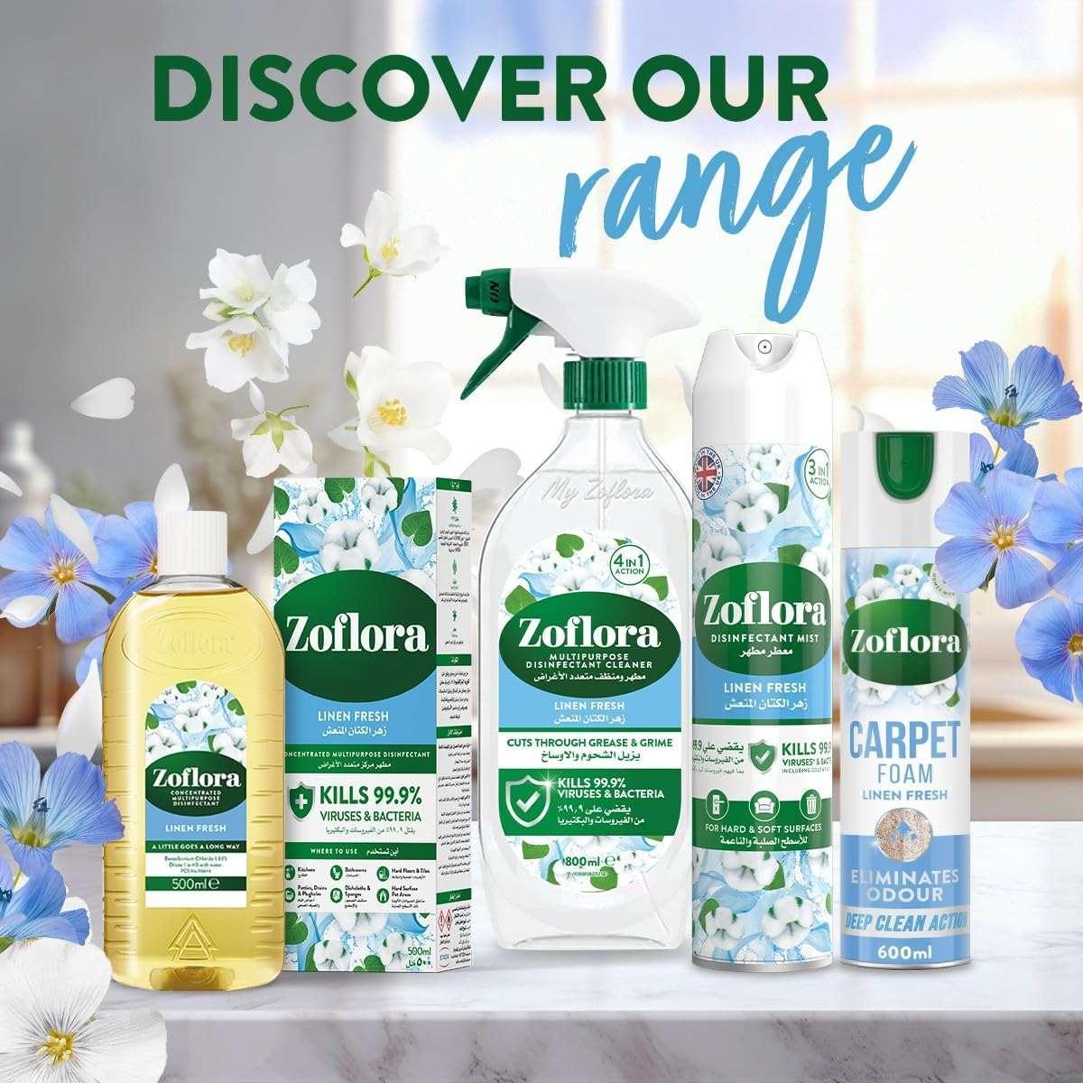 Zoflora Multipurpose Disinfectant - Linen Fresh- 500 ml | Anti-bacterial | All surface Cleaner | Home, Kitchen & Bathroom Cleaning | Eliminates Odour | 24 Hours fragrance - Mumzar