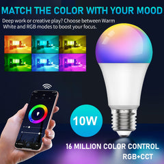 Smart Light Bulb, Multi Color Changing Dimmable Smart Wifi And Bluetooth Compatible With Alexa And Google Home Assistant, 10W