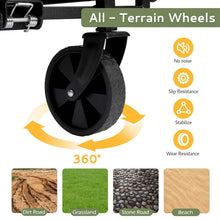 All-terrain black cart wheel with tread, rotating caster for smooth turns