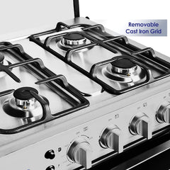 Super General 60x60 Freestanding Gas Cooker SGC601FS(N), 4-Burners, Full Safety, Stainless Steel Hob, Cast Iron Grid, Auto Ignition, Gas Oven with Grill, Rotisserie and Thermostat, 60x60x85cm (WxDxH)