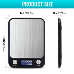 Digital Kitchen Scale Multifunction Food Scale, Touch Button, Ultra Slim with Large LCD Display, 11lb/5kg, 22lb/5kg, Stainless Steel (Batteries Included) (10000g/1g)