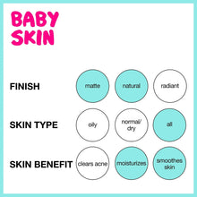 Baby Skin primer finish and skin-type options diagram with color circles