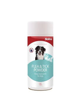 Bioline flea & tick powder for dogs bottle, 100g, white container with teal label