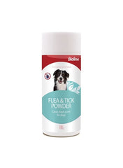 Bioline flea & tick powder for dogs bottle, 100g, white container with teal label