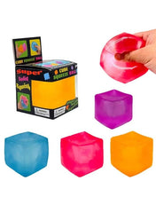 Assorted cube stress toys in blue, pink, purple, and orange