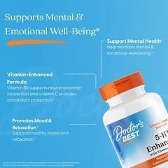 5-HTP supplement bottle with orange cap, supports mental & emotional well-being