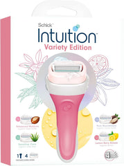 Intuition Value Pack Razor for Women 2 in 1 Lathers and Shaves in One Step with Organic Aloe Vitamin E Shea Butter Coconut Milk Almond Milk and Pomegranate Extract 1 Handle 4 Refills