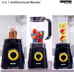 Geepas 3-In-1 Blender, Black, Gsb44033, 1.25 Litre"Min 1 year manufacturer warranty"