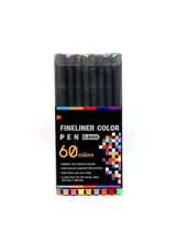 0.4mm fineliner color pen set, 60 assorted colors in clear plastic pack