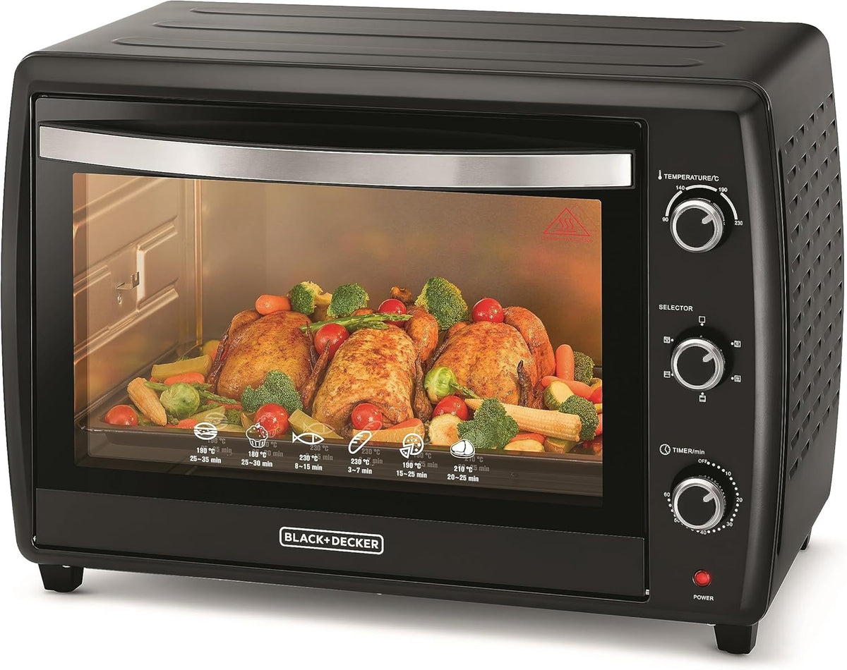 BLACK+DECKER Toaster Oven,2200W, 70L, Adjustable 90-230°C Thermostat, Double Grill with Convection, Glass Door for Safety, Rotisserie Function, Anti-Rust Stainless Steel Interior, Black - TRO70RDG-B5