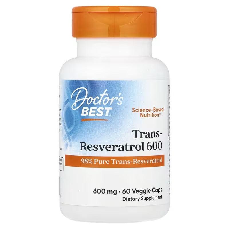 Trans-Resveratrol 600 supplement bottle with orange cap, 600 mg 60 veggie caps