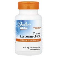 Trans-Resveratrol 600 supplement bottle with orange cap, 600 mg 60 veggie caps