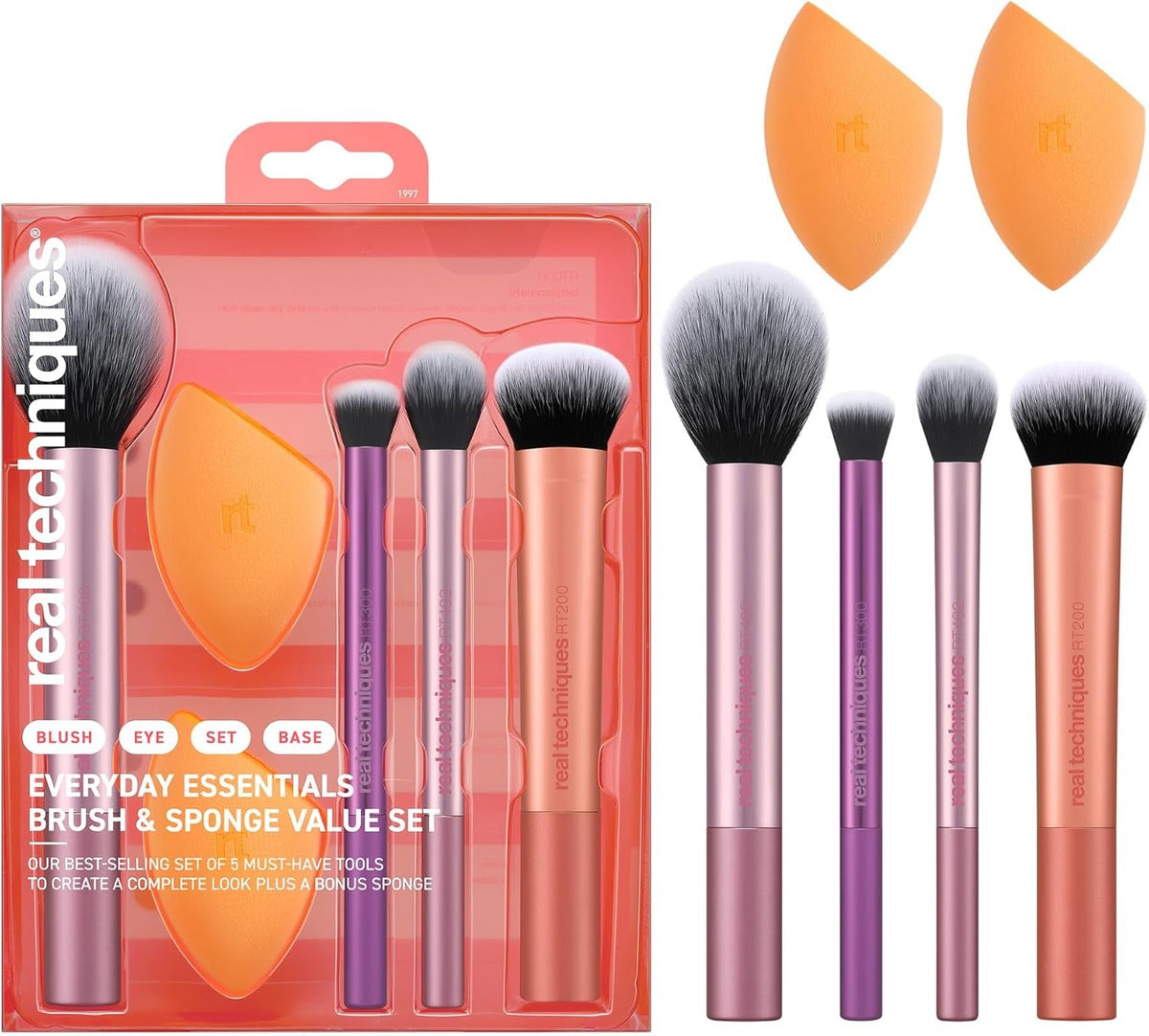 Real Techniques MakEUp Brush Set With 2 Sponge Blenders For Eyeshadow, Foundation, Blush, And Concealer, 6 Piece MakEUp Brush Set
