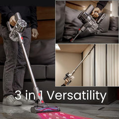 Geepas 2-in-1 Cordless Upright Handheld Stick Vacuum Cleaner - Rechargeable Powerful 22.2v Lithium Battery & LED Brush, for Hard Floor, Carpet, Home - Lightweight, Compact HEPA Filtration