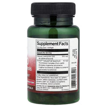 CoQ10 supplement bottle with black cap, back 'Supplement Facts' label