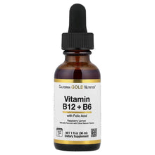 Vitamin B12 + B6 liquid drops bottle with folic acid, Raspberry Lemon flavor, black cap