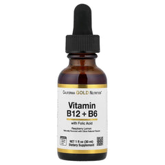 California Gold Nutrition Vitamin B12 (Cyanocobalamin) with Vitamin B6 & Folic Acid – Raspberry Lemon Liquid Drops, 30 ml (1 fl oz)