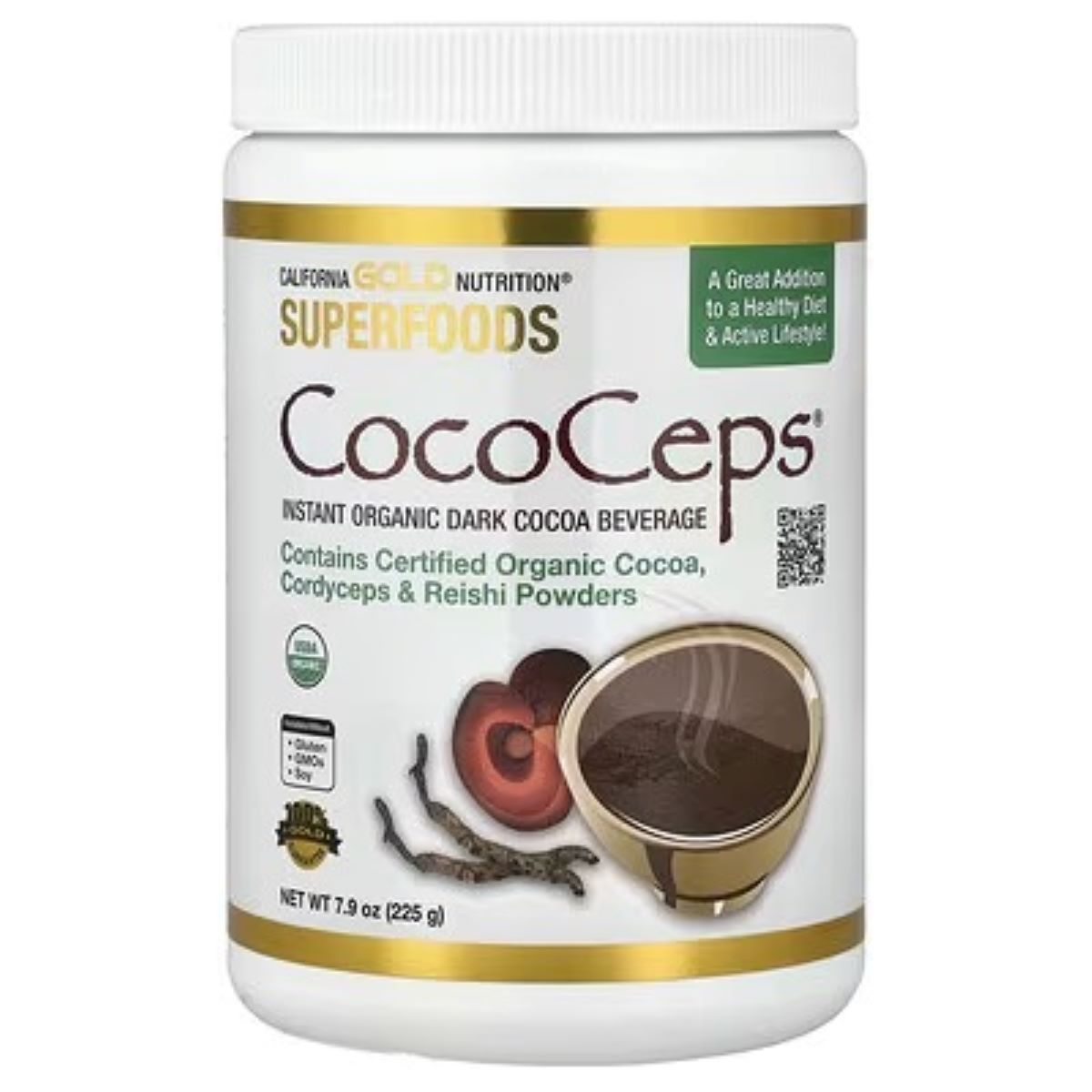 California Gold Nutrition Superfoods CocoCeps – Organic Cocoa with Cordyceps & Reishi, Mushroom Superfood Blend, 7.93 oz (225 g)