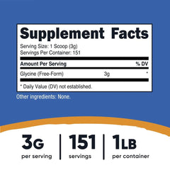 Supplement Facts label for glycine, 3g per serving, 151 servings